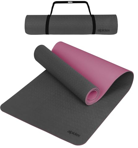 ALPIDEX Yogamatte rutschfest 190 x 61 x 0.6 cm | 190 x 90 x 0.6 cm E-Book Phthalatfreie Fitness TPE Matte Gymnastik Turnen Pilates Sport Yoga Trainingsmatte, Grey/Pink, 190 x 61 x 0.6 cm