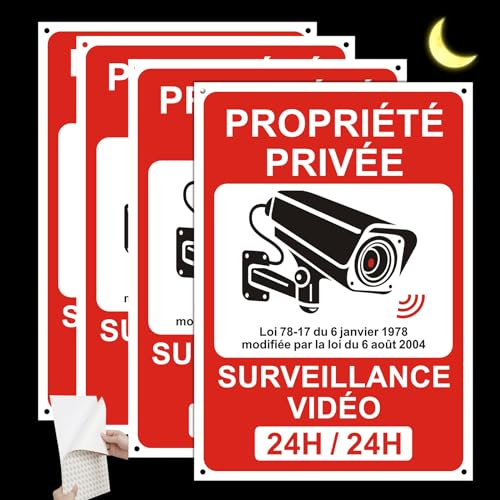 DAOUZL Vidéo Surveillance Panneau Réfléchissante, Propriété Privée sous Surveillance Vidéo, Intérieur/Extérieur, PVC, Épaisseur 0,7MM, A4 21 x 30cm, avec Autocollant et Trous Pré-percés (4)