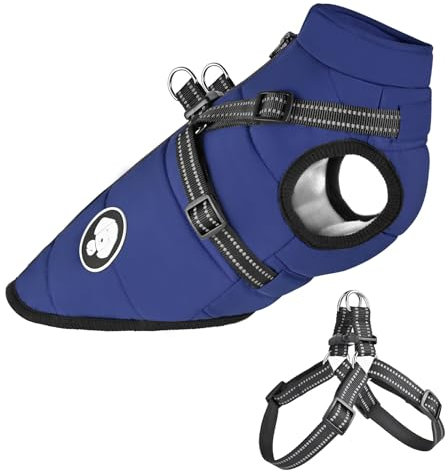 Ossxixo Dog Jacket with Harness, Waterproof Winter Dog Coat for Small Medium Large Dogs, Warm Dog Coat For Chihuahua Teddy Labrador French Bulldog