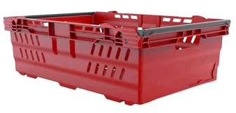 HomeHQ 35 Litre Bale Arm Crate, Nesting Ventilated Plastic Basket, Supermarket Vegetable & Fruit Display (600x400x200mm) (RED)