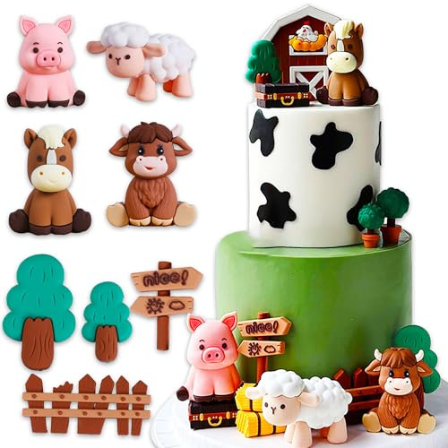 JeVenis decorazione per torta con animali della fattoria decorazione di compleanno con animali della fattoria topper per torta pecora mucca per la festa di compleanno degli animali della fattoria