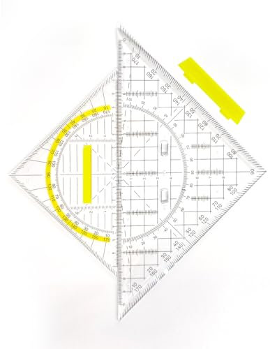 2 Stück Geo-Dreiecke Set - 20 cm und 14 cm Geometriedreieck mit Griff, Dreikantmaßstab kombiniert Längen- und Winkelmessung, Ideal zum Zeichnen Kartografieren Modellieren