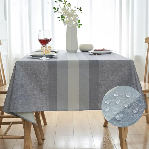 Hellgrau Tischdecke Modern 140x240cm Fleckschutz Abwaschbar Tischwäsche Leinen Optik Tischtuch Rechteckig Wasserdicht Garten-Tischdecken Outdoor für Esszimmer, Garten, Party Hochzeiten