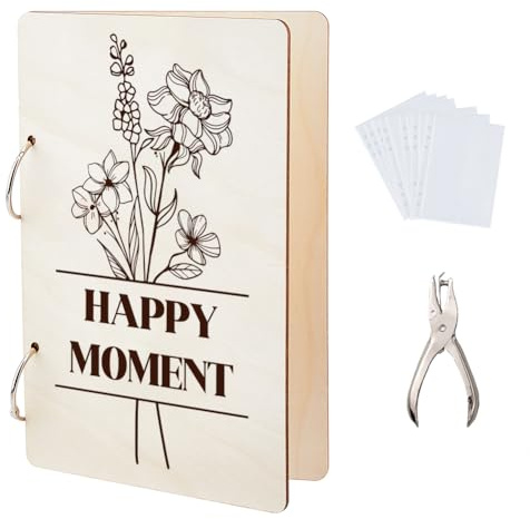 SUPERDANT Line Bouquet Greeting Card Organizer Happy Moment Wooden Card Keeper Binder Greeting Cards Storage Cards Holder Book Postcard Album 2-Rings Cover Keepsake for Birthday Wedding Gifts