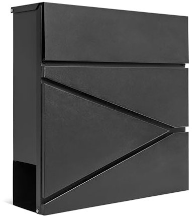 Assorted Collections Buzón de Pared con Soporte para periódicos, con Cerradura con 2 Llaves, diseño Moderno, fácil de Instalar, 37 x 10,5 x 37 cm (Negro)