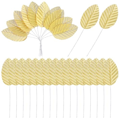 oruola 200 foglie dorate in seta artificiale, foglie finte con steli, per fai da te, composizioni floreali, casa, cucina, matrimoni, decorazioni per feste