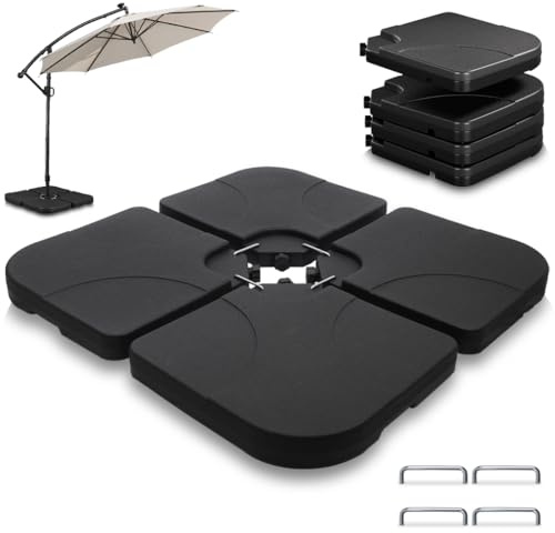 VOUNOT® Base para Sombrilla de 4 Piezas, HDPE Pie Soporte Parasol o Paraguas, llenar con Arena o Agua 60 kg, para Jardín Patio Terraza, Negro