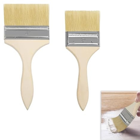 2 Pcs Masonry Paint Brushes, DIY Paint Brush, Boiled Bristle Paint Brushes, 3 Inch & 4 Inch Stain Brush Set for Fence, Wall, Deck, and Furniture Varnishing for Varnish, Paste, Gesso, Limewash
