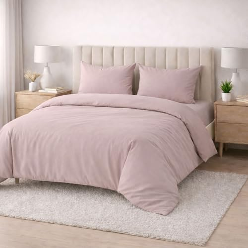 Meteorwi Home - Funda Nordica Cama 105 Microfibra Cepillada Suave – Juego de 3 Piezas con Funda de Edredon 180x220cm, Sabana Bajera 105x200cm, 1 Funda de Almohada 45x70cm (Rosa Empolvado, Cama 105cm)