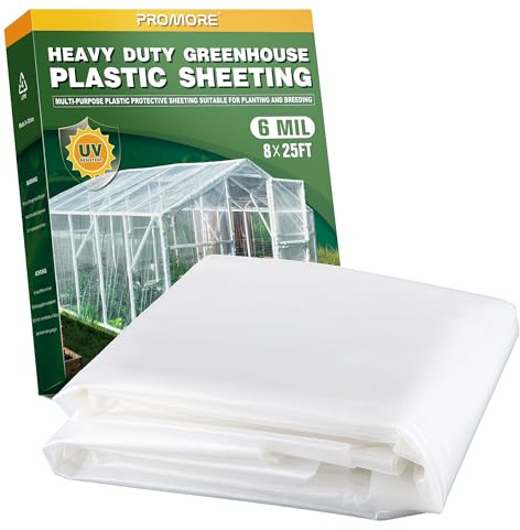 PROMORE Lámina de polietileno transparente para invernadero, 2,4 x 7,6 m, resistente a los rayos UV, 0,15 mm, extra gruesa, resistente a desgarros, para jardín, invernadero, túnel