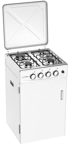 SOLEILUX Cucina da Esterno 4 fuochi a gas gpl 50x50cm h85cm con Mobile Portabombola e accensione piezo, Bianco