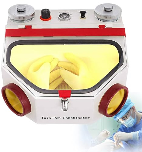 Sandblaster with Large View Window, LED Light, 2 Pens & 2 Tanks for Surface Treatment of Materials