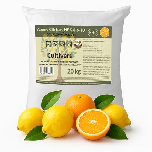 CULTIVERS Abono Cítricos Ecológico NPK 20 kg Hierro Magnesio Calcio Azufre 50% Materia Orgánica 34% Ácidos Húmicos | Fertilizante Orgánico para Limoneros Naranjos Mandarinos