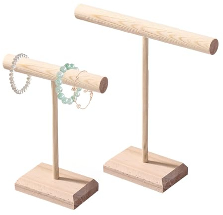 SIXHAOBU 2 Piezas Expositor Madera, soportes para joyas de madera en forma de T, Organizador Joyas, Organizador Collares, Expositor Pendientes para Collares, Brazaletes, Anillos, Relojes y Pendientes