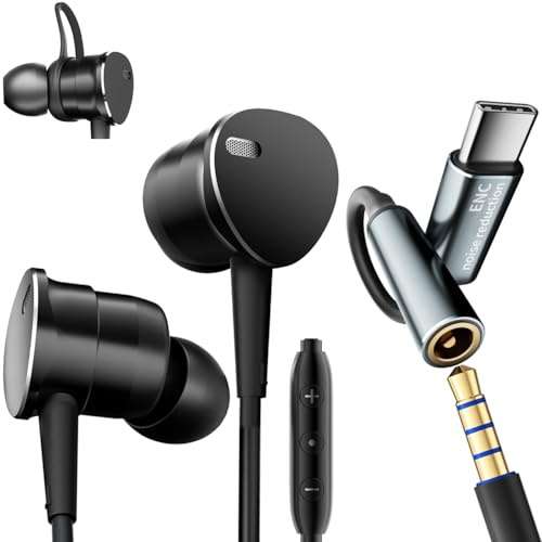 Wired Headphones Deep Bass Noise-Canceling Clear Calls,Multi-Purpose In-Ear Stereo Bass Wired Earbuds with Mic Noise Reduction Compatible with iPhone 17 Pro 16 15, Android, Tablets (USB C+3.5MM plug)