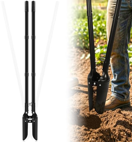 AugFir Steel Post Hole Digger, Durable Hole Digger with Metal Handle, Posthole Digger for Digging Fence or Post, Mailbox, Gardening and Planting