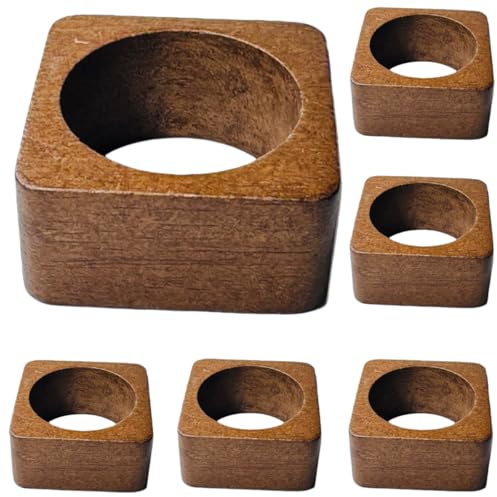 Anillos De Servilletas Metal Servilleteros Cuadrados De Madera De 6 Piezas para Bodas Fiestas Aniversarios Cumpleaños Cenas Familiares Color Marrón