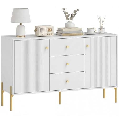 HOMCOM Buffet Cuisine Meuble de Rangement 2 Portes 120x39,1x76 cm Blanc