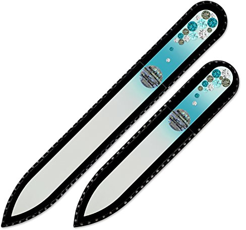 Mont Bleu Lima de Uñas de Cristal decoradas con cristales - conjunto de 2 - vidrio templado checo auténtico - Fabricado a mano en la República Checa