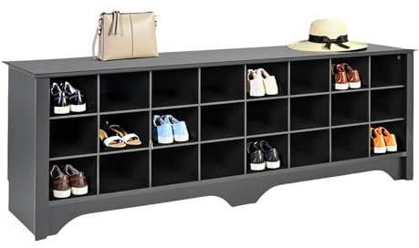 Prepac 24 Pair Shoe Cubby Bench, Entryway Bench, Mud Room Organization and Storage Bench for up to 24 Pairs of Shoes, Black, 15.5D x 60W x 20.25H