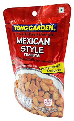 2 packs of Mexican Style Peanuts, Appetizingly Delicious Peanuts Snack from Tong Garden brand, Spicy roasted Peanuts with chilli. Fit For Active Lifestyle. (70g/ pack)