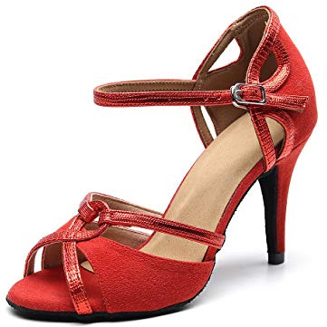 Goettin Professional Latin Dance Shoes Satin Salsa Dancer Shoes Ballroom Tango Dancing Shoes for Women with 3.5 Heel by FBA (US9) Red
