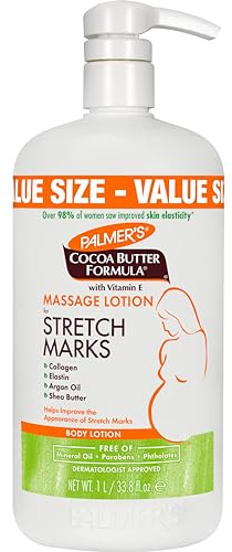 Palmer's Cocoa Butter Formula Massage Lotion For Stretch Marks, Pregnancy Skin Care, Belly Cream with Collagen, Elastin, Argan OIl and Shea Butter, 33.8 Ounces