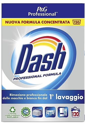 Dash Professional Detersivo Lavatrice Polvere, 120 Lavaggi, 6 Kg, Formula Professionale, Pulito Profondo, Dona Morbidezza ai Capi dal Primo Lavaggio, Con Fresca Profumazione, Per Uso Professionale