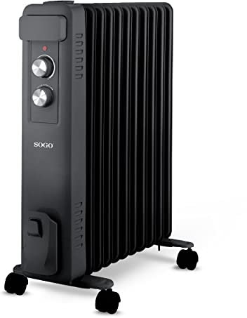 SOGO Radiador de Aceite de Bajo Consumo con 11 Elementos y 3 Niveles de Potencia 1000W 1500W 2500W - Radiador Eléctrico para Habitaciones o Estudios - Radiadores Seguros, Silenciosos y Eficientes