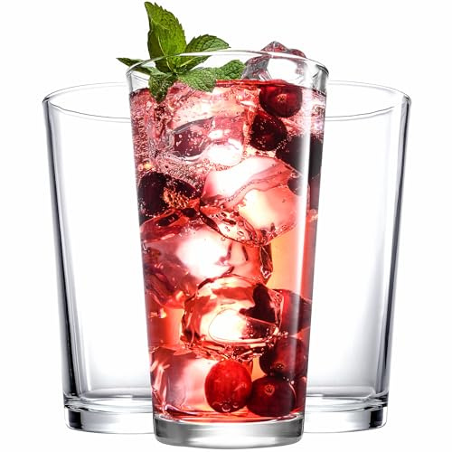Drinking Glasses Set. Highball Glass Cups 17 oz by Home Essentials Water Colins Cooler Beverage Glassware. For the Bar, Beer, Juice, Iced Tea, and Cocktails. Dishwasher Safe. (Set of 4)