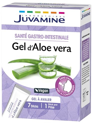 JUVAMINE, Bien-être Gastro-Intestinal, Gel d'Aloe vera, Gel à avaler, Prêt à consommer, Complément Alimentaire, Vegan, Fabriqué en France, 7 sticks