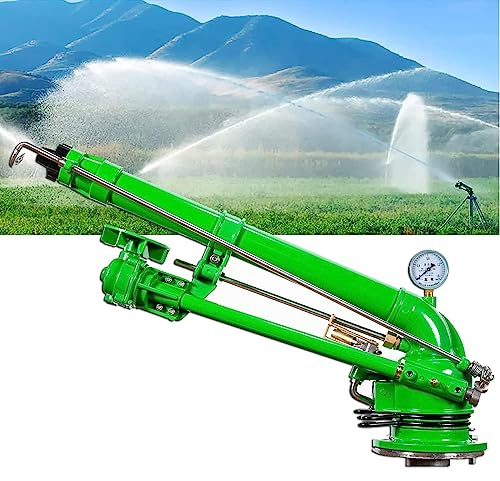 PARFCO Impulse Impact Sprinkler with Pressure Gauge, 2 Agricultural Turbine Vortex Rod Water Sprayer, 28-57m Water Range, 360° Rotary Watering Sprinklers for Farm Lawn Garden Irrigation