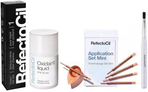 RefectoCil Black (#1) Hair Tinting Kit Includes Cream Hair Dye + Application Set & Mixing Dish