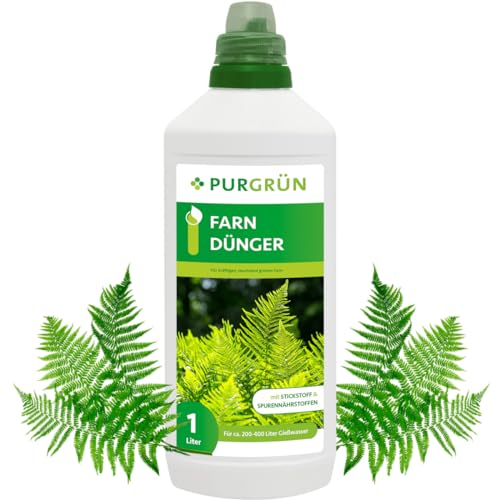 Purgrün® Farn-Dünger 1 Liter – Schnell wirksame mineralische Rezeptur – Premium-Flüssigdünger mit Spurennährstoffen – NPK 10+4+6 – Stärkt die Widerstandskraft – Für leuchtend grüne Blätter
