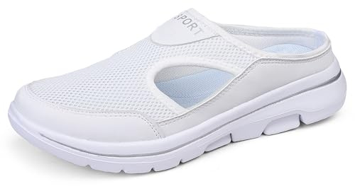 Meik Mangni Sabots Femmes Hommes Mules Pantoufle de Maison Respirantes Clogs de Jardin Antidérapant Chaussons Blanc 39 EU