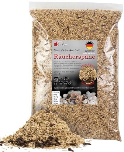 Moritz 1 kg di trucioli di faggio con chiodi di garofano, 0,75 – 2 mm, affumicatura a freddo di pesce, carne, formaggio, verdure, anche per barbecue, barbecue – farina affumicata