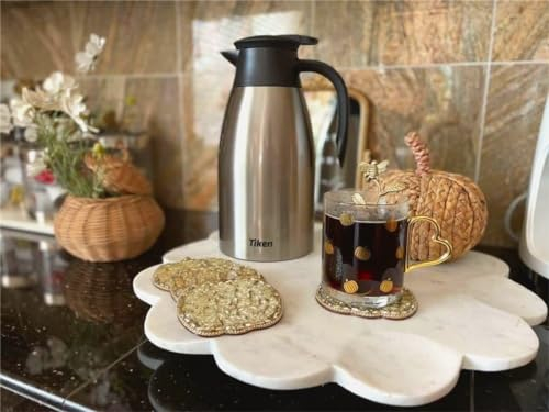 Tiken 1L Thermal Coffee Carafe Jug, Stainless Steel Insulated Vacuum Coffee Pot Flask for Tea Hot and Cold Drinks