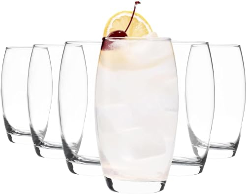 Acense 6X 510ml Clear Empire Highball Glasses – Tall Glasses for Water, Gin, Juice, Cocktails, and More, Dishwasher Safe