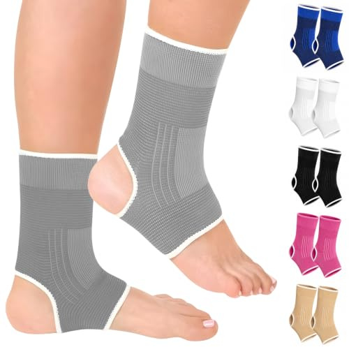 MASIOR® Ankle Support Compression Sleeve for Men & Women | Running, Sports, Ligament Damage, Sprained Ankle, Achilles Tendonitis, Plantar Fasciitis (Gray, Standard Size)