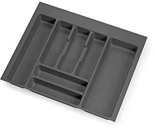 Emuca - Organizzatore di posate, organizzatore cassetto cucina, vaschetta portaposate, 7 scomparti, modulo 60 cm, plastica, Grigio Antracite