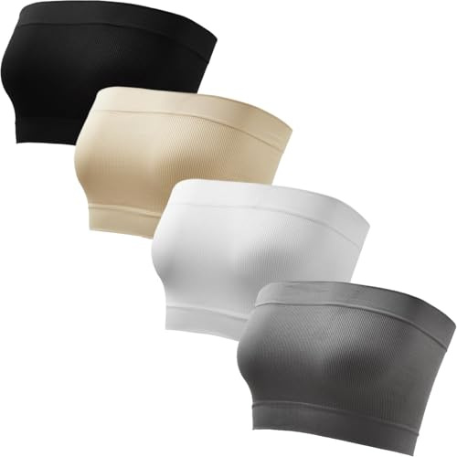newnice Strapless Bra – Chic & Comfortable Tube Tops for Women, Easy Matching Bandeau Top, Seamless Ribbed Design Yoga Bras (CA/US, Alpha, Medium, Regular, Regular, Gray,Black,White,Beige)
