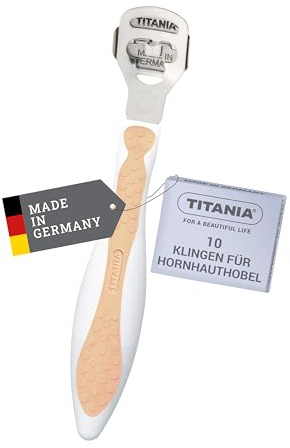 TITANIA Rimozione calli piedi con 10 lame di ricambio • Rimuovi calli in acciaio inox inossidabile • Leva calli di qualità • Made in Germany • Tagliacalli albicocca