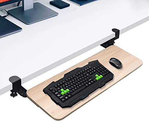GUIXAN Wooden Keyboard Tray Under Desk Slide-Out Keyboard Drawers Platforms, Desktop Clamp-On,Table Extender 52X25/65X25/75X25Cm/A-Black/52 * 25Cm/21 * 10Inch