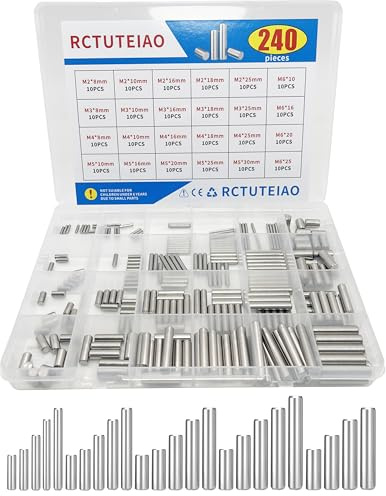 RCTUTEIAO 240Piece Dowel Pin Cylindrical Shelf Support Peg 304 Stainless Steel Rod Fasten Elements Assortment Kit, 24 Sizes M2 M3 M4 M5 M6 (240Piece Dowel pin 24 Sizes)