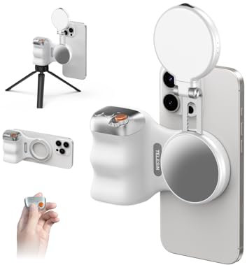 TELESIN Fun Shot - Agarre magnético para cámara de teléfono + luz magnética C03 para selfies (blanco) compatible con iPhone y Android, kit de creador para selfies/fotografía/TikTok/llamadas de zoom