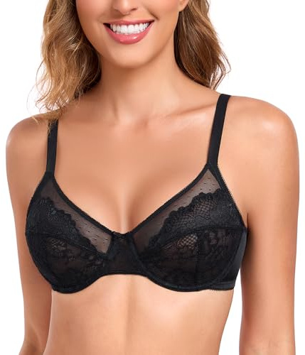 Lemorosy Sujetador Reductor Minimizador para Mujer Copa Completa con Aros Encaje para Talla Grande (Negro,100E)