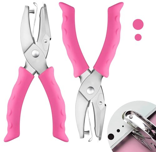 2 PCS Hole Punch, Diameter 1/4 and 1/8 Single Hole Punch, with Pink Soft Grip Hole Puncher Single, for Home, Office and Study, Suitable for Various Cardboard, Labels, and Scrapbooks