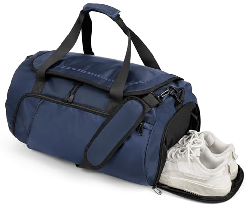 FINYIOE Gym Bag for Men Women With Shoe Compartment & Wet PocketWater Resistant Sports Gym Bag 、shoulder bag、messenger bag Carry On Duffel Bag forWeekend Overnight Traveling (blue)