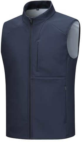 XLUQSHOU Mens Sleeveless Softshell Vest Waterproof Windproof Jacket Full Zip Outerwear Composite Fleece Fabric Golf Vest Blue L