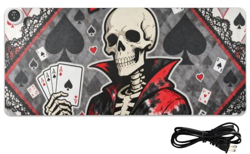 Pokerskalle gotiskt läder uppvärmd musmatta 80 x 33 cm halkfria skrivbordsmattor för stora skrivbordstillbehör